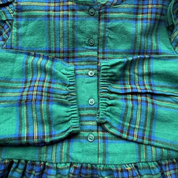 Cat & Jack Girls Plaid Tiered Ruffle Long-Sleeve Dress Green Blue XL (14) - Picture 5 of 5
